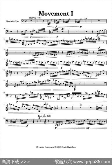 Movement（萨克斯四重奏与打击乐）（第二木琴分谱）
