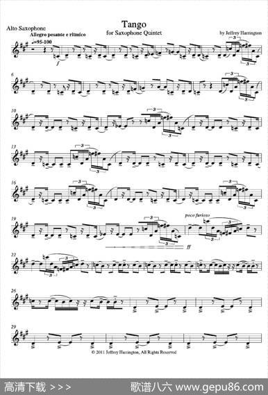 Tango（四重奏中音萨克斯分谱）