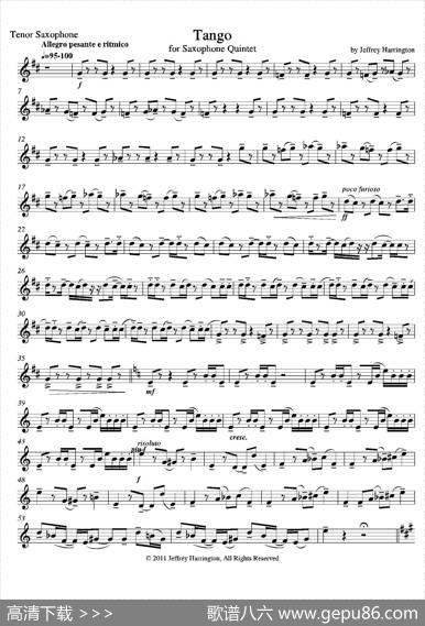 Tango（四重奏次中音萨克斯分谱）