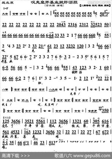 叹先皇开基业披肝沥胆（《战北原》选段、琴谱）