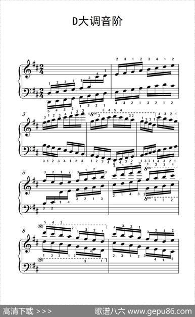 第九级7.D大调音阶（中央音乐学院钢琴（业余）考级教程7-9级）