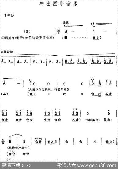 革命现代京剧《红色娘子军》全剧主旋律乐谱之序幕冲出虎口