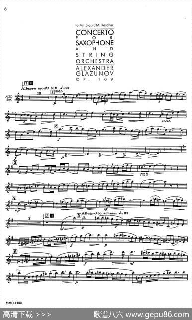 GlazunovOp.109（格拉组诺夫协奏曲Op.109）（中音萨克斯分谱）|格拉组诺夫
