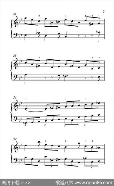 第九级1.吉格舞曲选自《英国组曲》第三套（中央音乐学院钢琴（业余）考级教程7-9级）|[德]巴赫