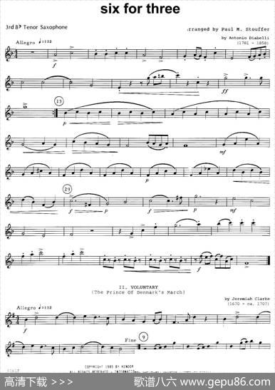 sixforthree（次中音三重奏第三萨克斯分谱）