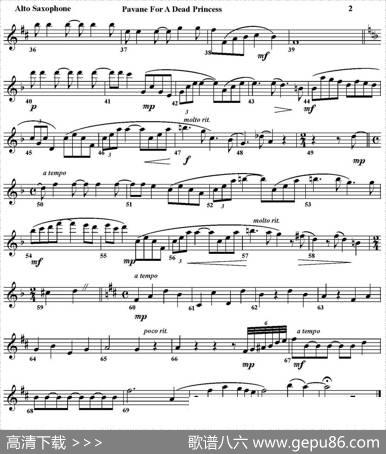 PAVANEFORADEADPRINCESS（四重奏·中音萨克斯分谱）