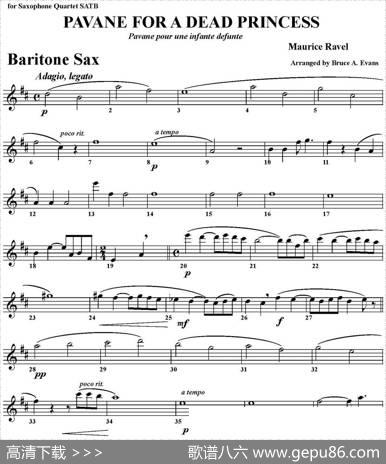 PAVANEFORADEADPRINCESS（四重奏·上低音萨克斯分谱）