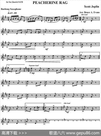 PEACHERINERAG（四重奏·上低音萨克斯分谱）