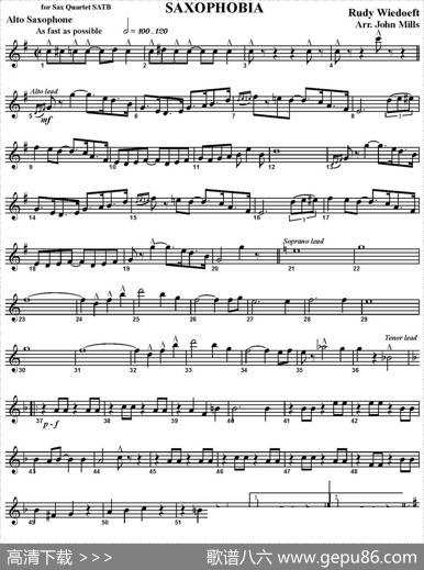 SAXOPHOBIA（四重奏·中音萨克斯分谱）