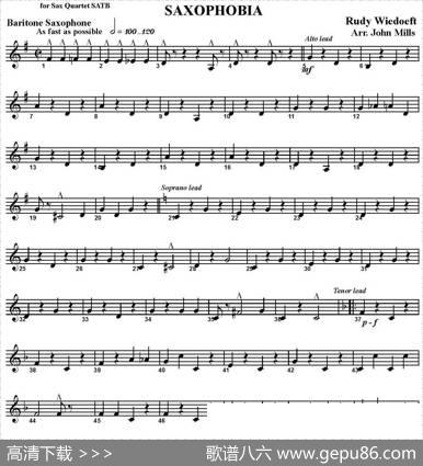 SAXOPHOBIA（四重奏·上低音萨克斯分谱）