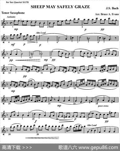 SHEEPMAYSAFELYGRAZE（四重奏·次中音萨克斯分谱）