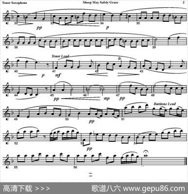 SHEEPMAYSAFELYGRAZE（四重奏·次中音萨克斯分谱）