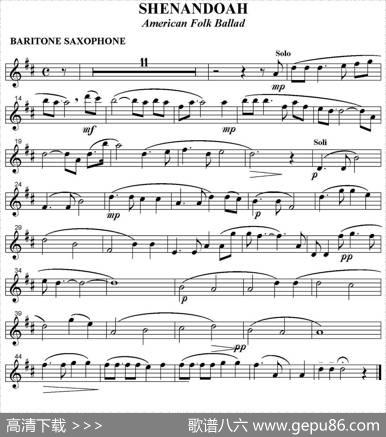 SHENANDOAH（四重奏·上低音萨克斯分谱）
