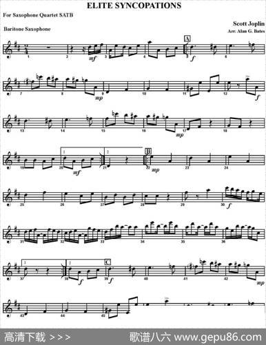 ELITESYNCOPATIONS（四重奏·上低音萨克斯分谱）