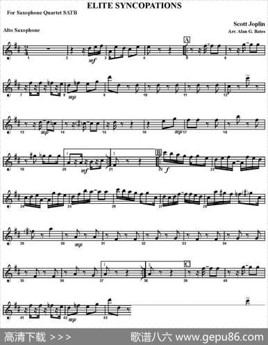 ELITESYNCOPATIONS（四重奏·中音萨克斯分谱）