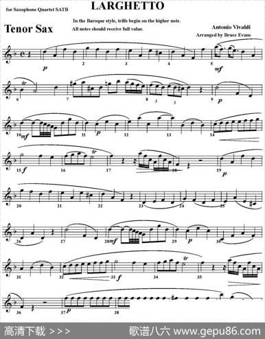 LARGHETTO（四重奏·次中音萨克斯分谱）