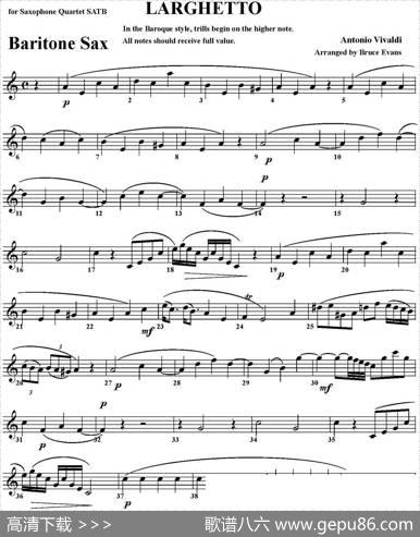 LARGHETTO（四重奏·上低音萨克斯分谱）