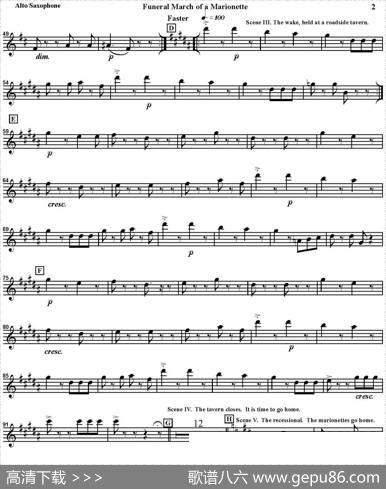 FUNERALMARCHOFAMARIONETTE（四重奏·中音萨克斯分谱）