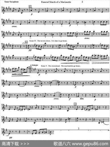 FUNERALMARCHOFAMARIONETTE（四重奏·次中音萨克斯分谱）