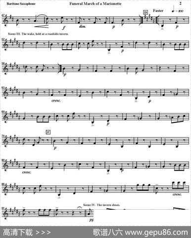 FUNERALMARCHOFAMARIONETTE（四重奏·上低音萨克斯分谱）