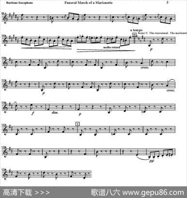 FUNERALMARCHOFAMARIONETTE（四重奏·上低音萨克斯分谱）
