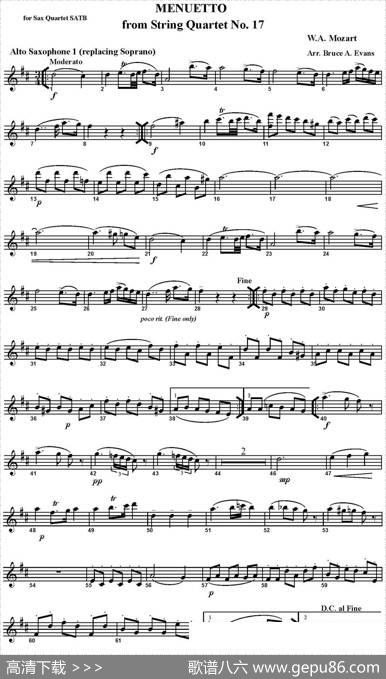 MENUETTOfromStringQuartetNo.17（四重奏·中音萨克斯分谱）