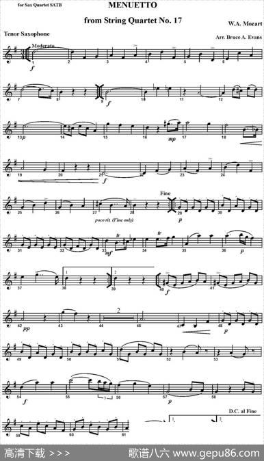MENUETTOfromStringQuartetNo.17（四重奏·次中音萨克斯分谱）