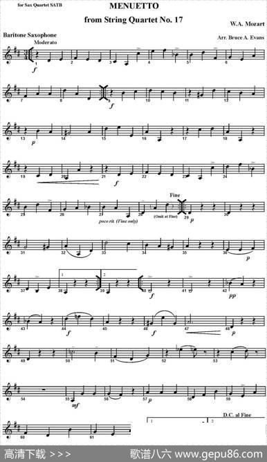MENUETTOfromStringQuartetNo.17（四重奏·上低音萨克斯分谱）
