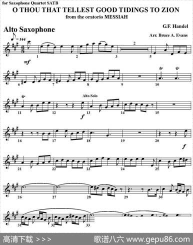 OTHOUTHATTELLESTGOODTIDINGSTOZION（四重奏·中音萨克斯分谱）