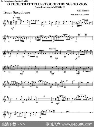 OTHOUTHATTELLESTGOODTIDINGSTOZION（四重奏·次中音萨克斯分谱）