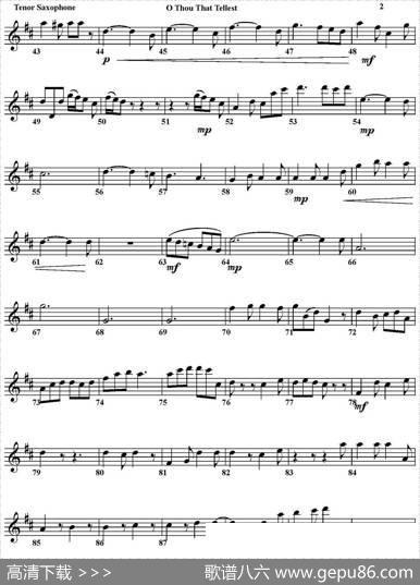 OTHOUTHATTELLESTGOODTIDINGSTOZION（四重奏·次中音萨克斯分谱）