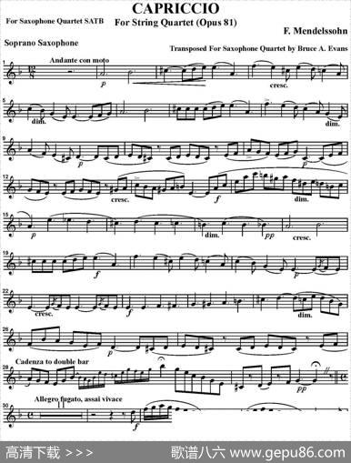 CAPRICCIO（四重奏·高音萨克斯分谱）