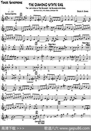 THEDIAMONDSTATERAG（四重奏·次中音萨克斯分谱）