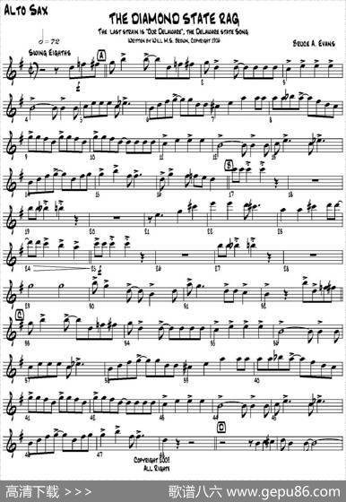 THEDIAMONDSTATERAG（四重奏·中音萨克斯分谱）