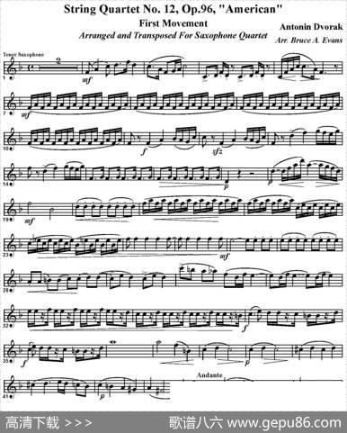 StringQuartetNo.12，Op.96（四重奏·次中音萨克斯分谱）