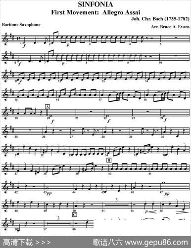 SINFONIAFirstMovement：AllegroAssai（四重奏·上低音萨克斯分谱）