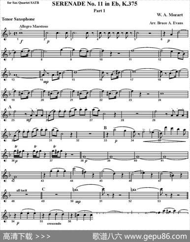 SERENADENo.11inEb，K.375Part1（四重奏·次中音萨克斯分谱）
