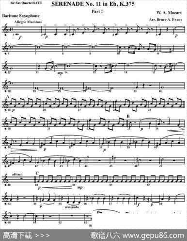 SERENADENo.11inEb，K.375Part1（四重奏·上低音萨克斯分谱）