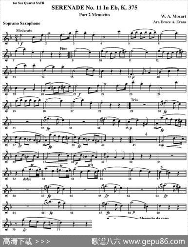 SERENADENo.11inEb，K.375Part2Menuetto（四重奏·高音萨克斯分谱）