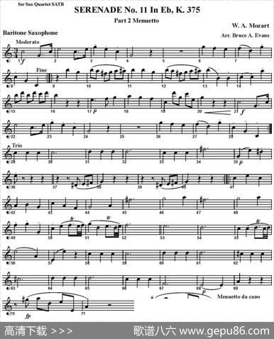 SERENADENo.11inEb，K.375Part2Menuetto（四重奏·上低音萨克斯分谱）