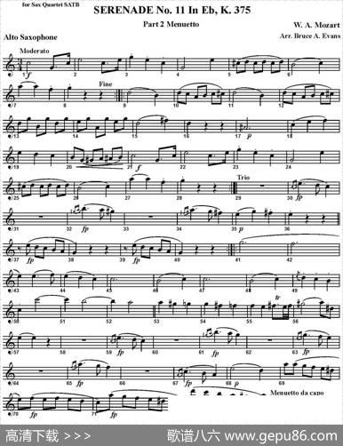 SERENADENo.11inEb，K.375Part2Menuetto（四重奏·中音萨克斯分谱）