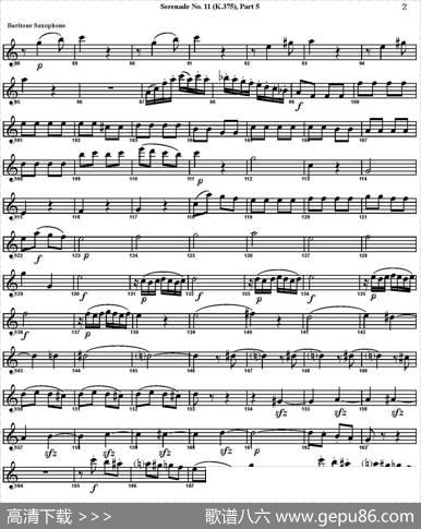 SERENADENo.11inEb，K.375Part5（四重奏·上低音萨克斯分谱）
