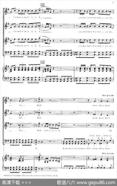 BackintheU.S.S.R.（四重奏+钢琴伴奏）