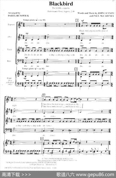 Blackbird（四重奏+钢琴伴奏）