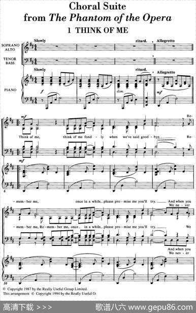 ChoralSuitefromThePhantomoftheOpera（1THINKOFME、四重奏）