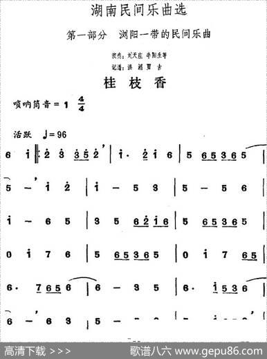 湖南民间乐曲选：桂枝香|洪滔、贾古记谱