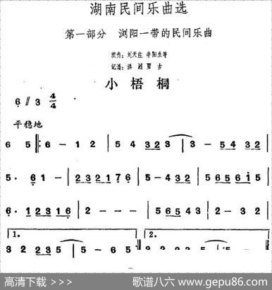 湖南民间乐曲选：小梧桐|洪滔、贾古记谱