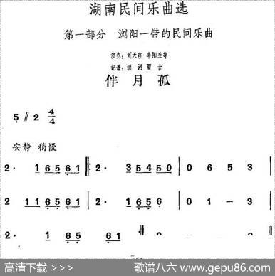 湖南民间乐曲选：伴月孤|洪滔、贾古记谱