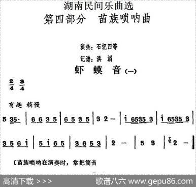 湖南民间乐曲选：虾蟆音（一）|洪滔记谱