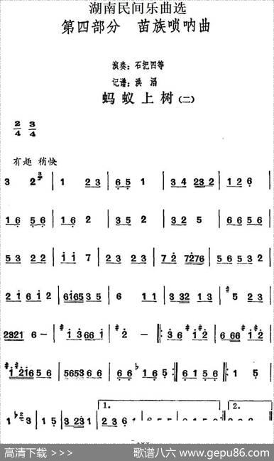 湖南民间乐曲选：蚂蚁上树（二）|洪滔记谱